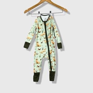 Cabahata Bamboo Sleeper Kids 12-18M Green Golden Retriever Dog Print Pajamas